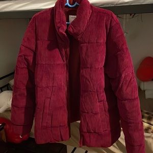 Corduroy Burgendy Puffer Jacket
